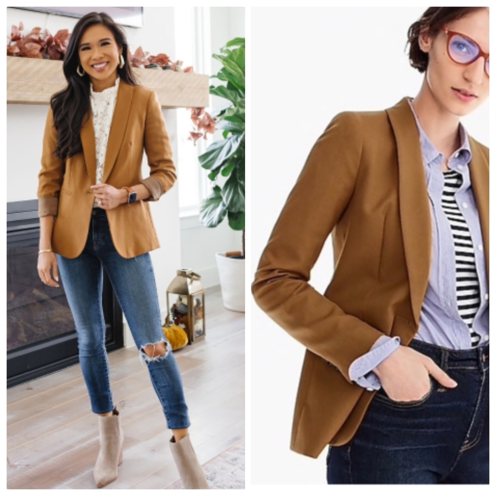 J.Crew Parke Blazer Jacket Wool Camel Brown Size 14 Office Wear Preppy